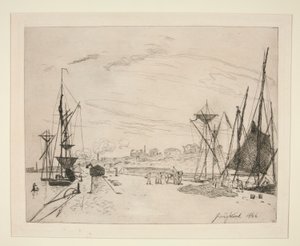 Widok z portu na kolej? Honfleur (Widok portu z linii kolejowej w Honfleur) autorstwa Johan Barthold Jongkind