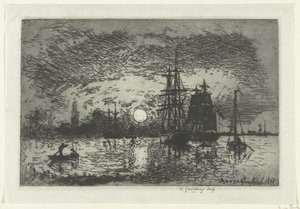 Zachód słońca w porcie w Antwerpii Soleil couchant - Port d