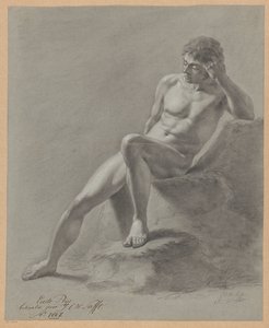 Siedzący mężczyzna nago, widok z przodu (1 nagroda 1807) autorstwa Johan Christiaan Willem Safft