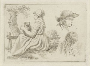 Siedząca kobieta z dzbanem, portret mężczyzny z fajką i chłopca autorstwa Johan Christiaan Willem Safft