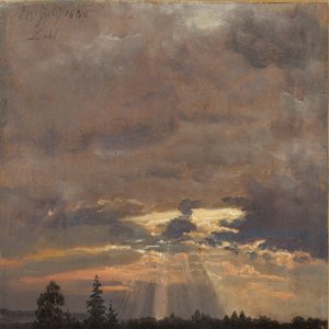Studium chmur z promieniami słońca autorstwa Johan Christian Dahl