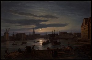 Port w Kopenhadze w blasku księżyca autorstwa Johan Christian Dahl