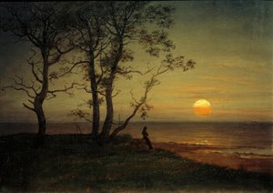 Wybrzeże w świetle księżyca autorstwa Johan Christian Dahl