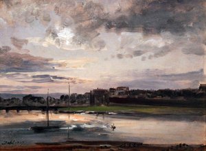 Łaba i Drezno Neustadt w wieczornym świetle / Łaba i Neustadt bank w Dreźnie w wieczornym świetle autorstwa Johan Christian Dahl