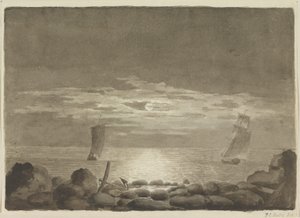 Dwa statki w świetle księżyca autorstwa Johan Christian Dahl