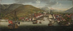 Widok na port w Bergen autorstwa Johan Christian Dahl