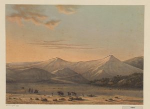 Widok na wulkan Bromo Ziejąca ogniem góra Bromo w 1856 r. (rezydencja Probolingo) (tytuł na obiekcie)