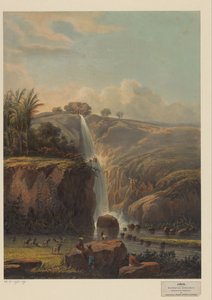 Widok na wodospad w Singahan Wodospad Singahan (Residency Rembang) (tytuł na obiekcie) autorstwa Johan Conrad Greive