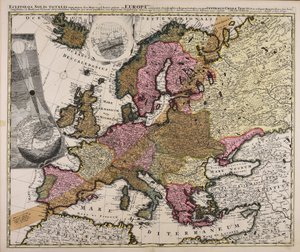 Eclipseos Solis totalis cum mora d. 12 Maji 1706 horis antem in Europa celebratae geographica repraesentatio, in qua centralis umbrae tractus ac reliquae magnitudines suis locis competentes, ex illustrium virorum observationibus deductae per arcus parallel autorstwa Johan Gabriel Doppelmayr