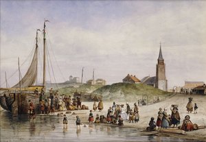 Rybacy na plaży za miastem, 1857 autorstwa Johan Gerard Smits