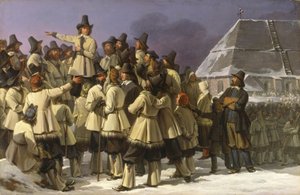 Król Gustaw Waza ze Szwecji przemawiający do mężczyzn z Dalarny w Mora, 1836