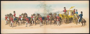 Maskarada studentów Delft, 1857 (tablica 3) Procesja kostiumowa prowadzona przez członków korpusu studenckiego Delft w dniu 5 maja 1857 r., przedstawiająca procesję Garebeg sułtana Djokjokarty oraz najbardziej charakterystyczne typy z Holandii.
