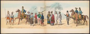 Maskarada studentów Delft, 1857 (tablica 8) Procesja kostiumowa prowadzona przez członków korpusu studenckiego Delft w dniu 5 maja 1857 r., przedstawiająca procesję Garebeg sułtana Djokjokarty oraz najbardziej charakterystyczne typy z Holandii.
