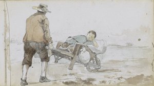 Krajobraz z mężczyzną pchającym chłopca na wózku autorstwa Johan Hendrik Weissenbruch