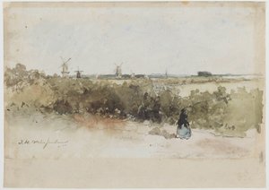 Krajobraz z wiatrakami autorstwa Johan Hendrik Weissenbruch