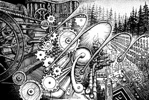 Cyfrowy las w stylu steampunkowym