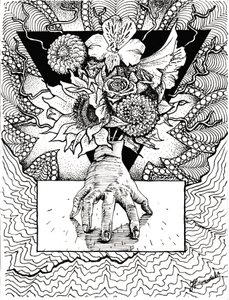Surrealistyczne odbicie kwiatów w dłoni