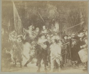 Reprodukcja fotograficzna obrazu „Straż nocna” Rembrandta Harmensza. z Renu Muzeum Amsterdamu. Rembrandta. - La Ronde de nuit. (tytuł na obiekcie) autorstwa Johan Marinus Schalekamp