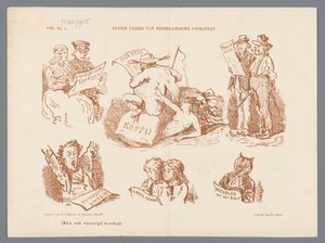 Karykatura różnych typów czytelników gazet, 1870 Niektórzy czytelnicy holenderskich gazet (tytuł na obiekcie)