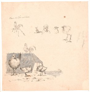 Koguty. Ilustracja do "Bajek dla dzieci" Kaalunda. Zobacz komentarz z katalogu arkuszy. autorstwa Johan Thomas Lundbye
