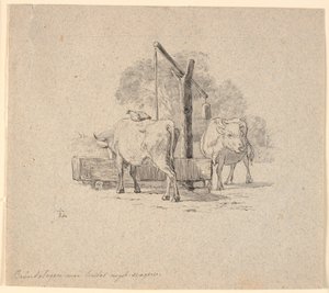 Kura i krowa. Ilustracja do "Bajek dla dzieci" Kaalunda. Zobacz komentarz z katalogu arkuszy. autorstwa Johan Thomas Lundbye