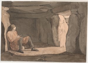 Lorents Frölich siedzi w grobie w pasażu autorstwa Johan Thomas Lundbye