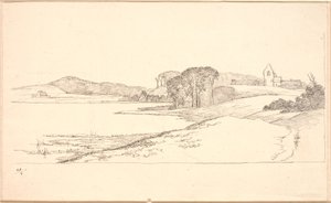 Lot przez Søllerød Sø, t.h. Kościół autorstwa Johan Thomas Lundbye