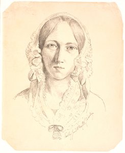 Portret młodej kobiety, jedna twarz. Prawdopodobnie reprezentuje Louise Marie Neergaard (1816-1895)
