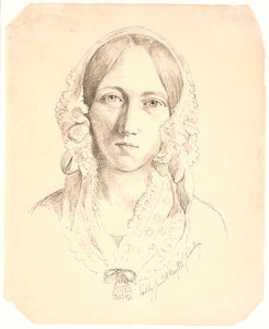Portret młodej kobiety, jedna twarz. Prawdopodobnie reprezentuje Louise Marie Neergaard (1816-1895) autorstwa Johan Thomas Lundbye