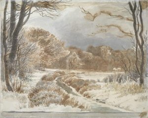 Zimowy krajobraz ze strumieniem. Purlund i Vallø autorstwa Johan Thomas Lundbye
