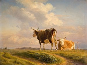 Dwie krowy na otwartym polu autorstwa Johan Thomas Lundbye
