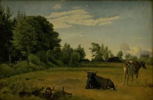 Dwie krowy w polu w pobliżu dworu Vognserup, Zelandia autorstwa Johan Thomas Lundbye