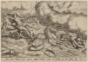 Przejście przez Morze Czerwone autorstwa Johan Wierix, after Maarten van Cleef
