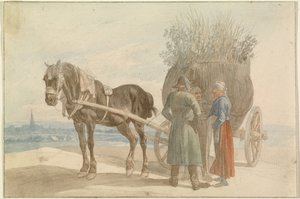 Austriaccy chłopi z koniem i wozem, z Wiedniem w oddali autorstwa Johann Adam Klein