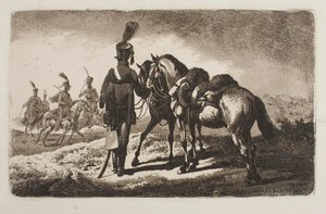 Huzar z końmi autorstwa Johann Adam Klein