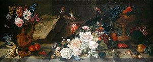 Martwa natura z kwiatami i owocami, ok. 1785-87 (olej na płótnie) autorstwa Johann Amandus Winck