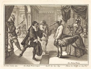 Arlekin w domu doktora Polovarda autorstwa Johann Balthasar Probst after Johann Jacob Schübler