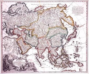 Azja Mniejsza, Arabia i Japonia, ok. 1725 (kolorowy grawerunek) autorstwa Johann Baptista Homann