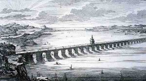 Wielki most chiński, między Focheu i Nantai, Chiny, z „Planu architektury historycznej”, ryty przez Johanna Adama Delsenbacha (1687-1765) 1721 (rycina)