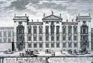 Pałac hrabiego Jana Wacława, Praga, z "Projektu architektury historycznej", ryciny Johanna Adama Delsenbacha (1687-1765) 1721 (grafika) autorstwa Johann Bernhard (after) Fischer von Erlach