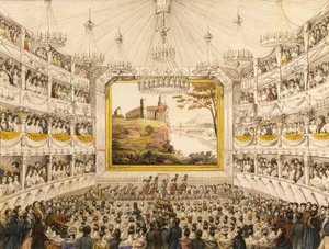 Austria, Wiedeń, Wnętrze Teatru an der Wien (Teatr Wiedeński), akwarelowa grafika J.C. Schoeller autorstwa Johann Christian (after) Schoeller