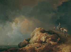 Przybrzeżny krajobraz ze zwierzętami jucznymi autorstwa Johann Christian Brand