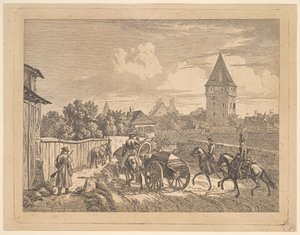 Rosyjscy ułani eskortujący pułkowy Cassonne, 1816.
