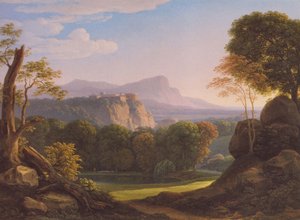 niemiecki: Italienische Landschaft mit Schloss auf einem Bergrücken Włoski krajobraz z zamkiem na wzgórzu autorstwa Johann Christian Reinhart