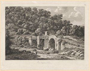 Pejzaż - Ponte Aquoreo w Tivoli autorstwa Johann Christian Reinhart