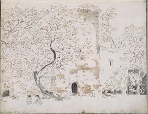 Dwóch rysowników przed zamkiem za drzewami: w Maienlust koło Wasungen autorstwa Johann Christian Reinhart