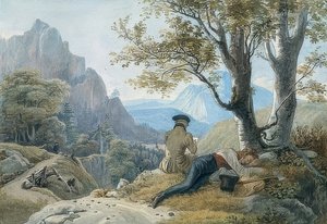 Odpoczywający artyści w górach. 1819