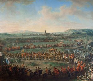Wjazd cesarza Franciszka I Stefana i jego syna Józefa (II) do Frankfurtu 29 marca 1764 r. autorstwa Johann Dallinger von Dalling