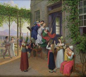 Młodzież bawiąca się na huśtawce w ogrodzie pod Neapolem, 1823
