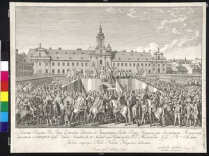 Koronacja cesarza Leopolda II na króla Węgier w Bratysławie 15 listopada 1790 r. (miedzioryt)